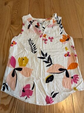 New Women's Floral Sleeveless Tank Top - White with Pink & Orange Floral Print